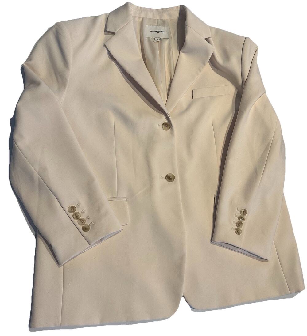 Banana Republic White Woven 2 Button Lined Blazer Suit Coat Womens Sz Sm Preppy